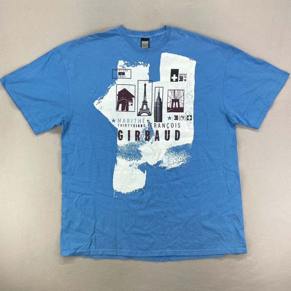 Vintage Marithe Francois Girbaud T-Shirt 3XL BLue French Graphic Tee Y2K Rare